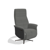 Recliner Atlas 6685 in Leather B400 (dark grey), black wood side panels, espresso metal base, angled view