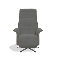 Recliner Atlas 6685 in Leather B400 (dark grey), natural wood side panels, black metal base, front view