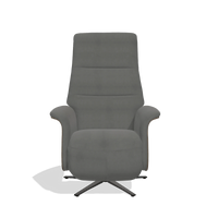 Recliner Atlas 6685 in Leather B400 (dark grey), walnut wood side panels, black metal base, front view