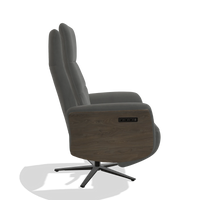 Recliner Atlas 6685 in Leather B400 (dark grey), walnut wood side panels, black metal base, side view