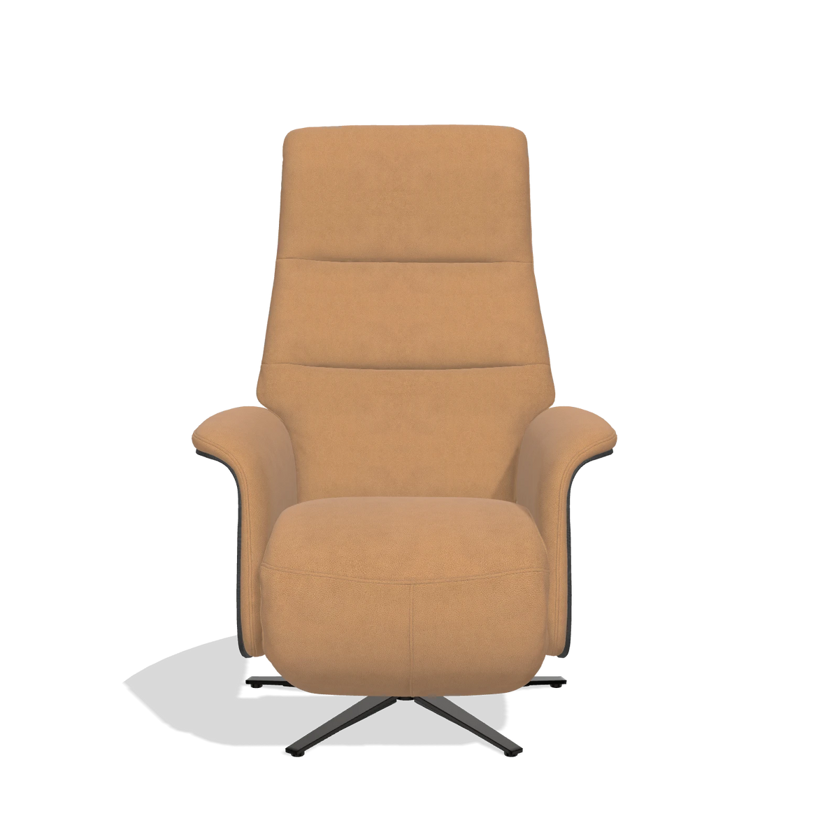 Recliner Atlas 6685 in Leather B401 (mustard), black wood side panels, black metal base, front view