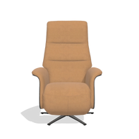 Recliner Atlas 6685 in Leather B401 (mustard), tobacco wood side panels, black metal base, front view