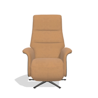 Recliner Atlas 6685 in Leather B401 (mustard), walnut wood side panels, black metal base, front view