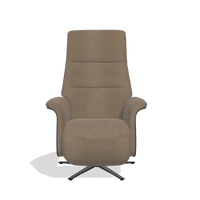 Recliner Atlas 6685 in Leather B402 (taupe), black wood side panels, black metal base, front view