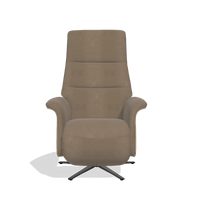 Recliner Atlas 6685 in Leather B402 (taupe), natural wood side panels, black metal base, front view