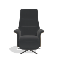 Recliner Atlas 6685 in Leather B500 (black), natural wood side panels, black metal base, front view