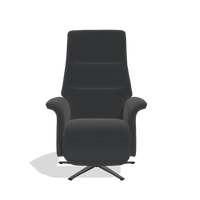 Recliner Atlas 6685 in Leather B500 (black), tobacco wood side panels, black metal base, front view