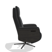 Recliner Atlas 6685 in Leather B500 (black), tobacco wood side panels, black metal base, side view