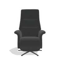Recliner Atlas 6685 in Leather B500 (black), walnut wood side panels, black metal base, front view