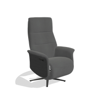 Recliner Atlas 6685 in Leather B502 (dark grey), black wood side panels, black metal base, angled view