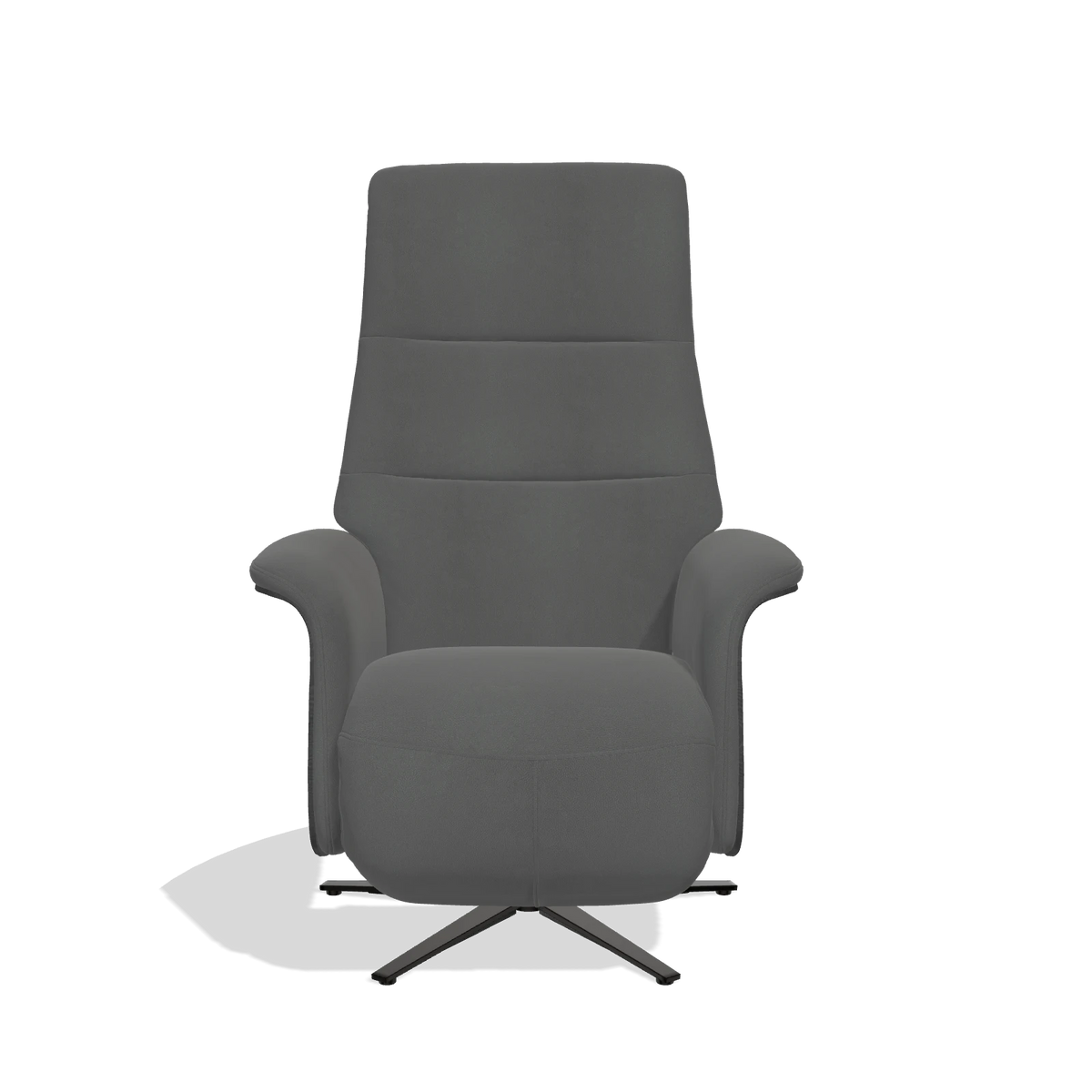 Recliner Atlas 6685 in Leather B502 (dark grey), black wood side panels, black metal base, front view