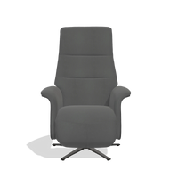 Recliner Atlas 6685 in Leather B502 (dark grey), black wood side panels, black metal base, front view