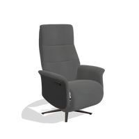 Recliner Atlas 6685 in Leather B502 (dark grey), black wood side panels, espresso metal base, angled view