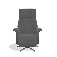 Recliner Atlas 6685 in Leather B502 (dark grey), tobacco wood side panels, black metal base, front view