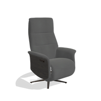 Recliner Atlas 6685 in Leather B502 (dark grey), tobacco wood side panels, espresso metal base, angled view