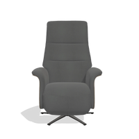 Recliner Atlas 6685 in Leather B502 (dark grey), walnut wood side panels, black metal base, front view