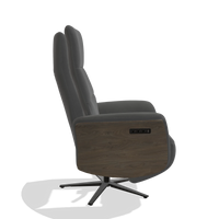 Recliner Atlas 6685 in Leather B502 (dark grey), walnut wood side panels, black metal base, side view