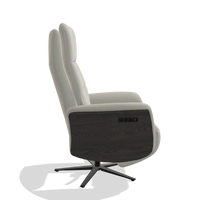 Recliner Atlas 6685 in Leather B506 (light grey), tobacco wood side panels, black metal base, side view