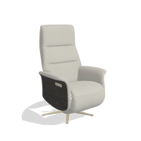 Recliner Atlas 6685 in Leather B506 (light grey), tobacco wood side panels, champagne metal base, angled view