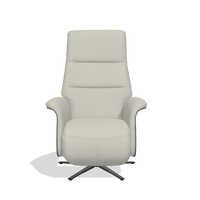 Recliner Atlas 6685 in Leather B506 (light grey), walnut wood side panels, black metal base, front view