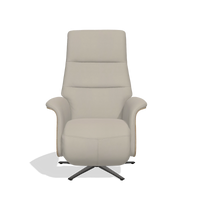 Recliner Atlas 6685 in Leather B514 (light grey), natural wood side panels, black metal base, front view