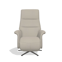 Recliner Atlas 6685 in Leather B514 (light grey), walnut wood side panels, black metal base, front view