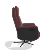 Recliner Atlas 6685 in Leather B554 (brown), black wood side panels, black metal base, side view
