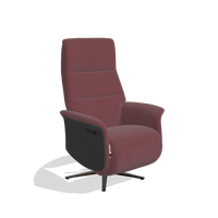Recliner Atlas 6685 in Leather B554 (brown), black wood side panels, espresso metal base, angled view