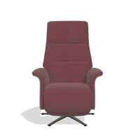Recliner Atlas 6685 in Leather B554 (brown), natural wood side panels, black metal base, front view