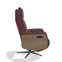 Recliner Atlas 6685 in Leather B554 (brown), natural wood side panels, black metal base, side view