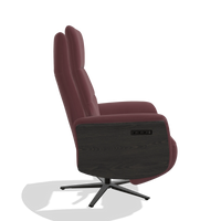 Recliner Atlas 6685 in Leather B554 (brown), tobacco wood side panels, black metal base, side view