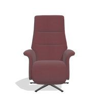 Recliner Atlas 6685 in Leather B554 (brown), walnut wood side panels, black metal base, front view