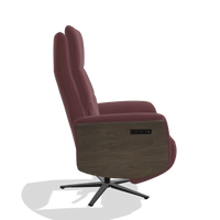 Recliner Atlas 6685 in Leather B554 (brown), walnut wood side panels, black metal base, side view