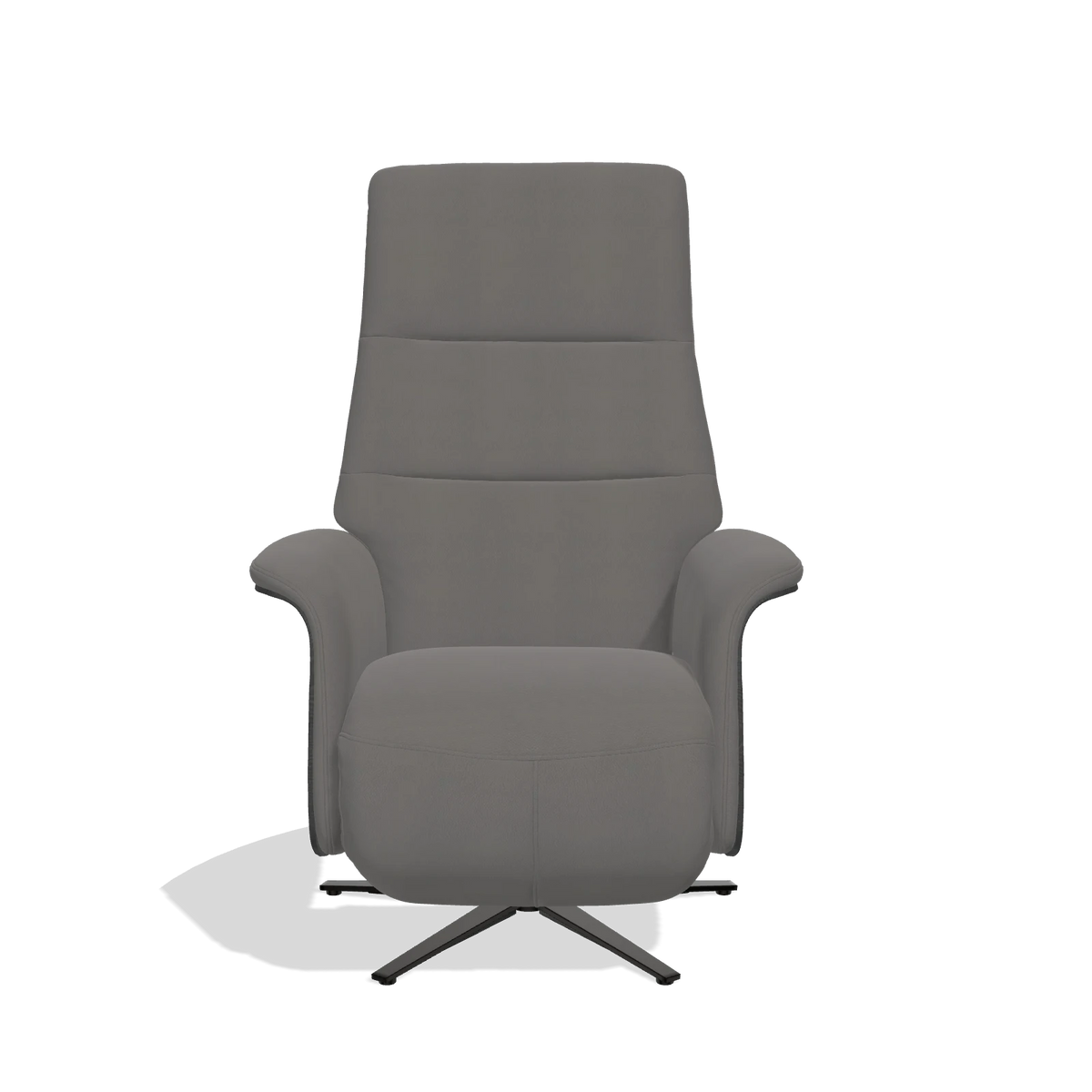 Recliner Atlas 6685 in Leather B584 (dark grey), black wood side panels, black metal base, front view