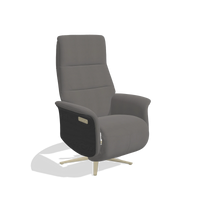 Recliner Atlas 6685 in Leather B584 (dark grey), black wood side panels, champagne metal base, angled view