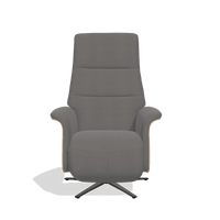 Recliner Atlas 6685 in Leather B584 (dark grey), natural wood side panels, black metal base, front view
