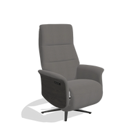 Recliner Atlas 6685 in Leather B584 (dark grey), tobacco wood side panels, black metal base, angled view