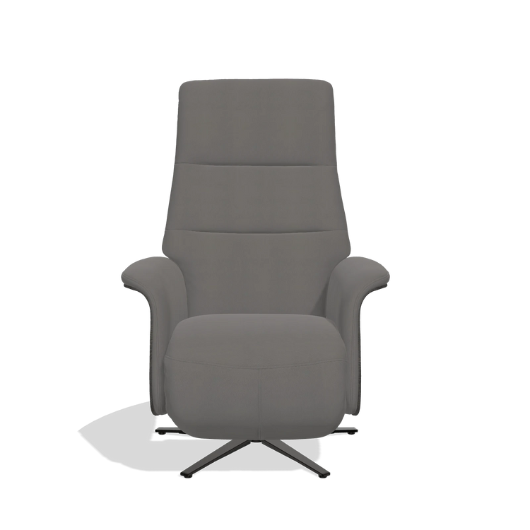 Recliner Atlas 6685 in Leather B584 (dark grey), tobacco wood side panels, black metal base, front view