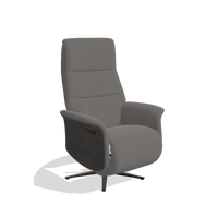 Recliner Atlas 6685 in Leather B584 (dark grey), tobacco wood side panels, espresso metal base, angled view
