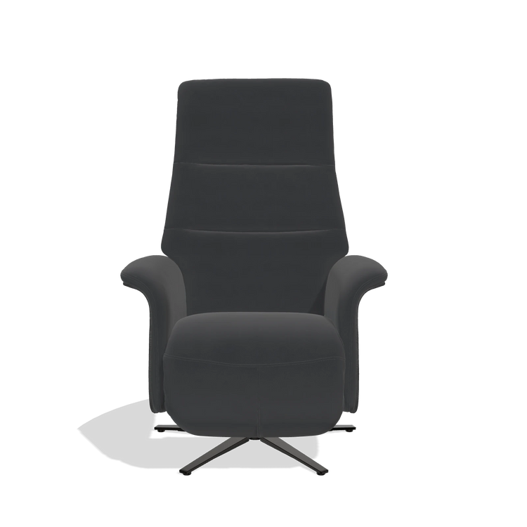 Recliner Atlas 6685 in Leather B900 (black), black wood side panels, black metal base, front view