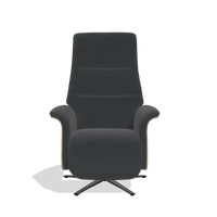 Recliner Atlas 6685 in Leather B900 (black), natural wood side panels, black metal base, front view
