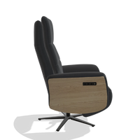 Recliner Atlas 6685 in Leather B900 (black), natural wood side panels, black metal base, side view