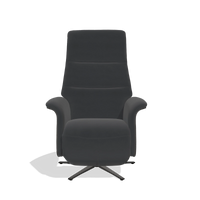 Recliner Atlas 6685 in Leather B900 (black), tobacco wood side panels, black metal base, front view