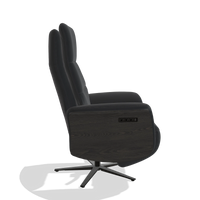 Recliner Atlas 6685 in Leather B900 (black), tobacco wood side panels, black metal base, side view