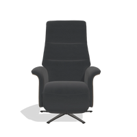 Recliner Atlas 6685 in Leather B900 (black), walnut wood side panels, black metal base, front view