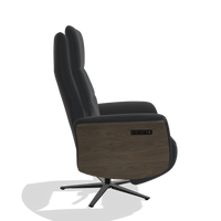 Recliner Atlas 6685 in Leather B900 (black), walnut wood side panels, black metal base, side view