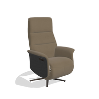 Recliner Atlas 6685 in Leather B901 (olive), black wood side panels, espresso metal base, angled view