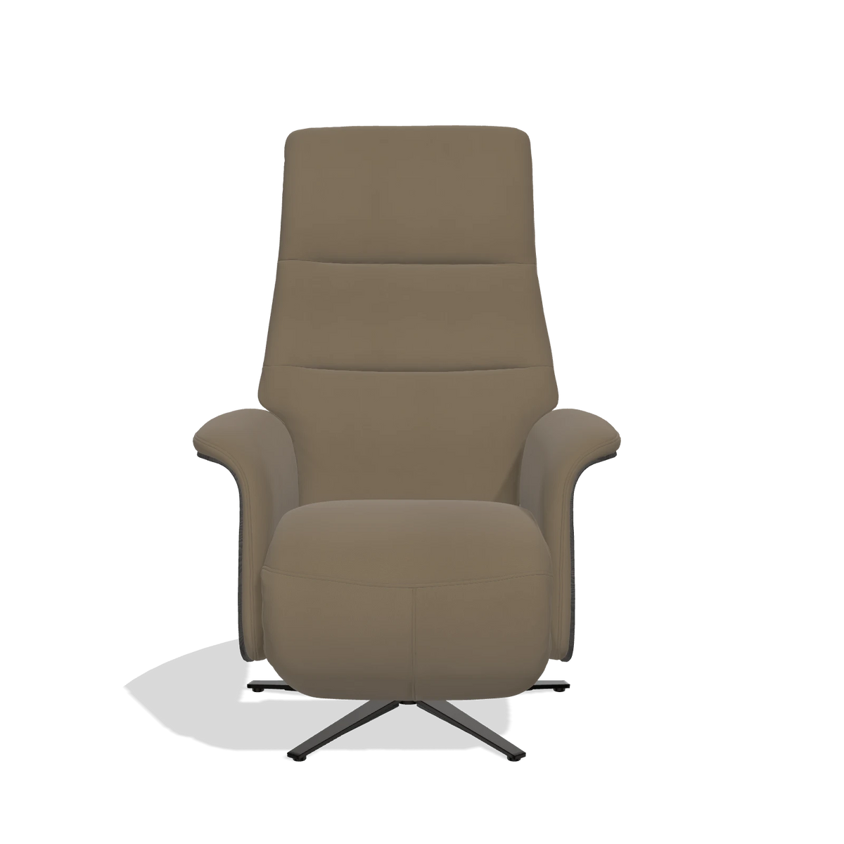 Recliner Atlas 6685 in Leather B901 (olive), tobacco wood side panels, black metal base, front view