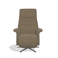 Recliner Atlas 6685 in Leather B901 (olive), tobacco wood side panels, black metal base, front view