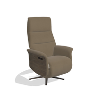 Recliner Atlas 6685 in Leather B901 (olive), walnut wood side panels, espresso metal base, angled view